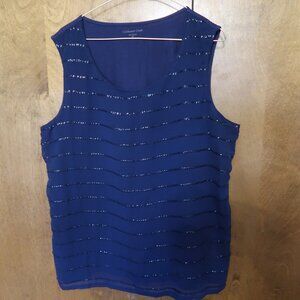 Coldwater Creek Navy Blue Knit Tank Top with Sequin Stripes Size XL (16)